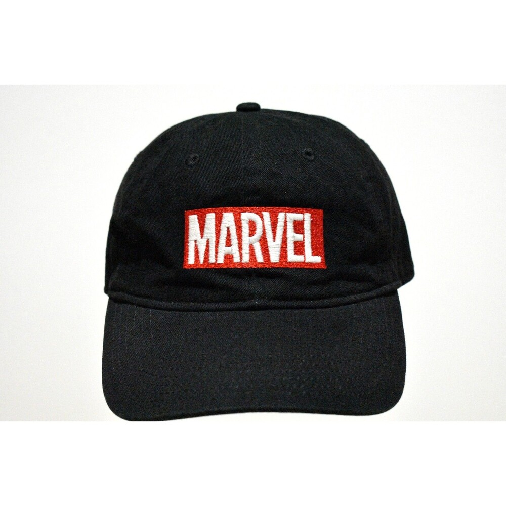 Marvel Black Hat Block Logo Movies Comic Books Strap Back Baseball Dad Cap